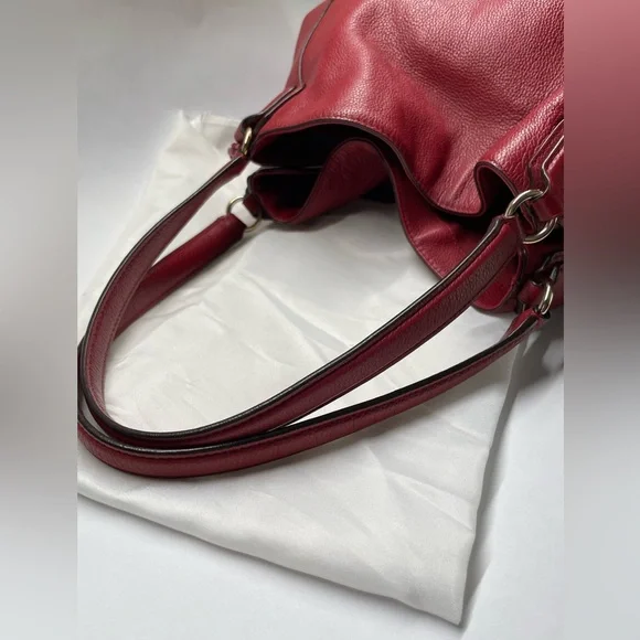 Coach Edie Pebbled Leather (33547) Shoulder Bag in Red with Dust Bag